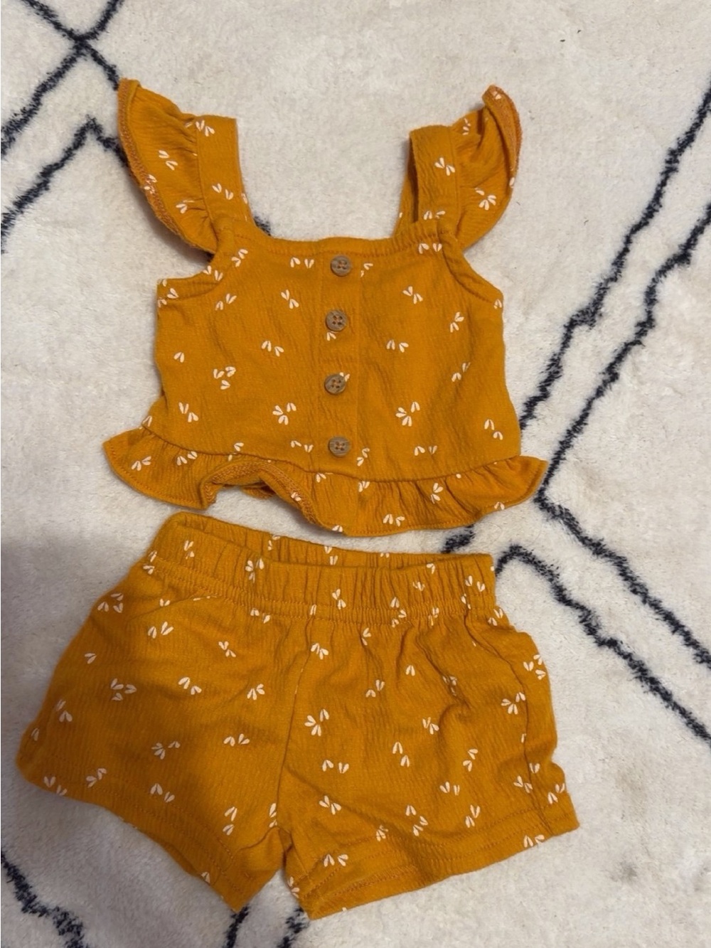 Mustard Floral Ruffle Tank & Shorts Set - Kids